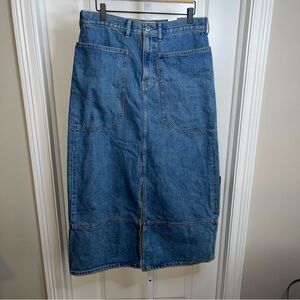 Everlane Gardener Denim Skirt Midi Blue High Rise Utility Size 31